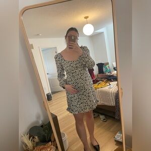 Dynamite Black and White Floral Long Sleeve Dress